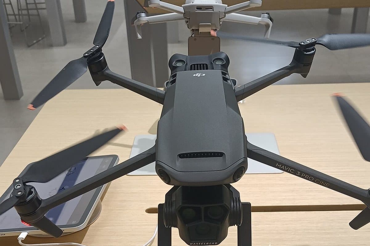 Photo: Fumikas Sagisavas, Wikimedia Commons, CC0 DJI Mavic 3 Pro Cine on a shop display